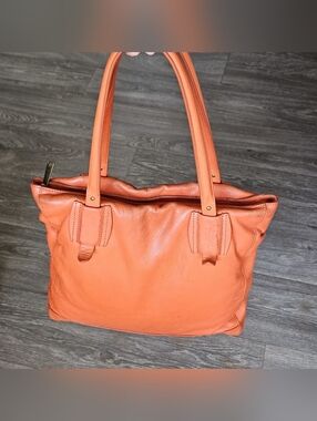 Vtg Y2K LAUREN RALPH LAUREN Baldwin Valencia Orange & Gold Faux Leather Tote Bag